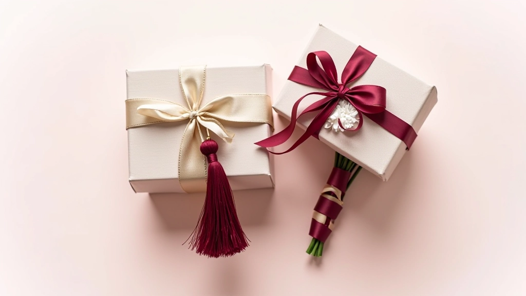 Carefully arranged graduation gift bundle with burgundy and white themed elements and keepsake box